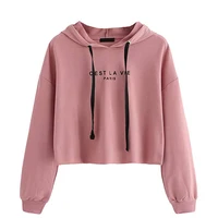 

2019 Womens Crop Top Hoodie Printed Sweatshirt With Rough Hem Crop top Pullover Hoodie