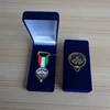 Kuwait emblem metal medal packed in velvet blue gift box with golden foil color