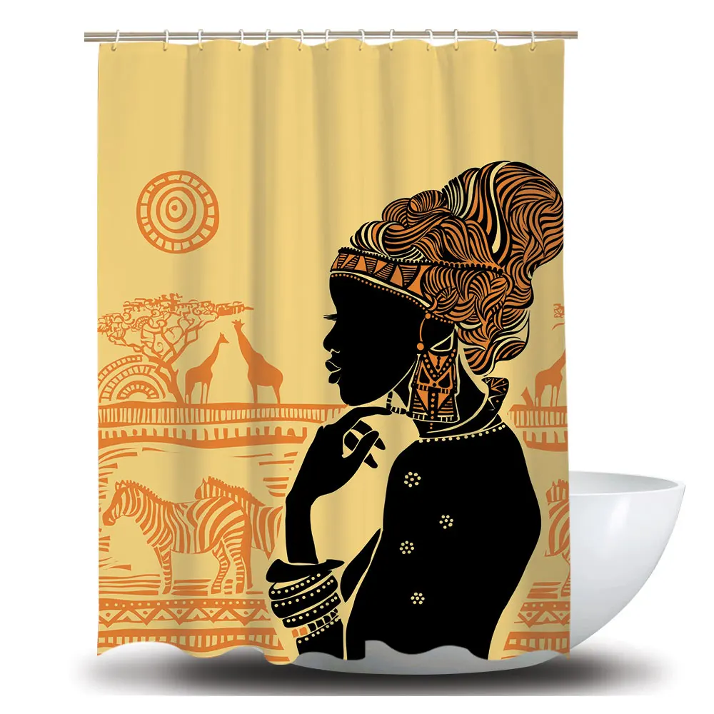 

New Design African Girls Waterproof Polyester 3D Shower Curtain/Bath Curtain, Customized color