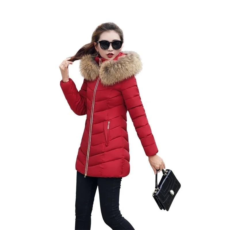 

JACKETOWN Outdoor Plus size long winter women padded jacket  down cotton filled heated coat with fashion fur trim hood, As shown