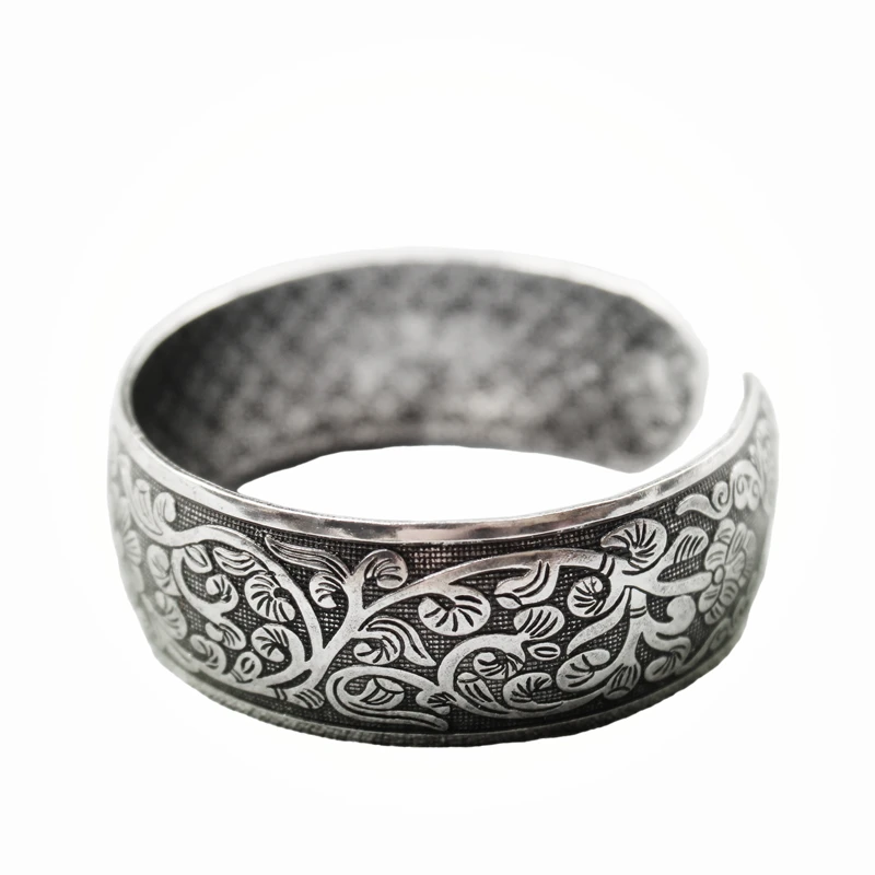 

wholesale adjustable bohemia flower pattern women cuff bracelet, Antic silver or silver color