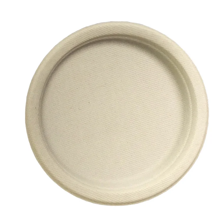 

Compostable Biodegradable Sugarcane Dinnerware Bagasse Paper Pulp 7inch Round Plate, Natural/white