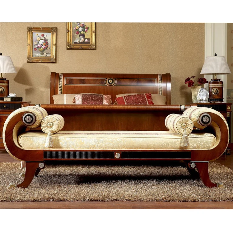 Yb10 Italian Antique Clic Bedroom Furniture Mahogany Solid Wood Luxury Chaise Lounge Bed End Bench Chair Stool