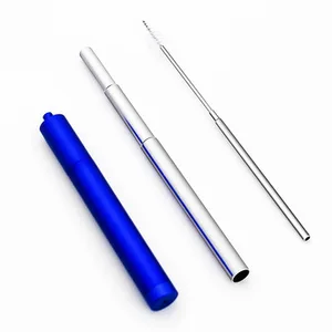 Rainbow color recyclable collapsible straw Reusable Stainless steel  telescopic metal drinking straw with case