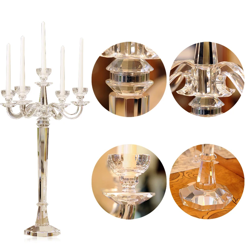 Candelabro De Cristal Transparente De 5 Brazos De Alta Calidad