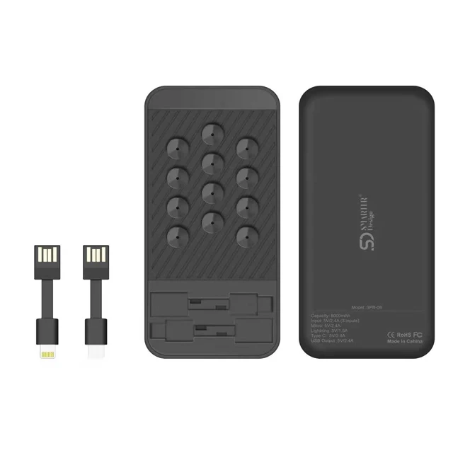 

Mobile phone sucker dual usb outputs power bank with custom logo printing 8000mah 10000mah 20000mah, Black