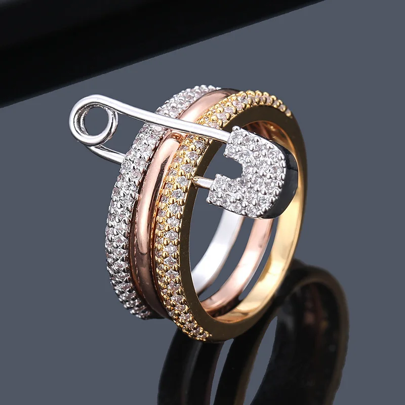 

On Sale Fashion High Grade Creative Three Rings Detachable Pin Micro-inlay aaa Zircon silver diamond adjustable Ring women