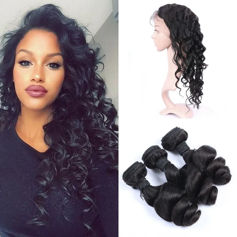 

Pre Plucked 360 Lace Frontal With Bundles 10A Brazilian Virgin Loose Wave 360 Frontal Natural Hairline, Natural #1b 2 4 6 613 blonde ombre jet black remy with baby hair bangs