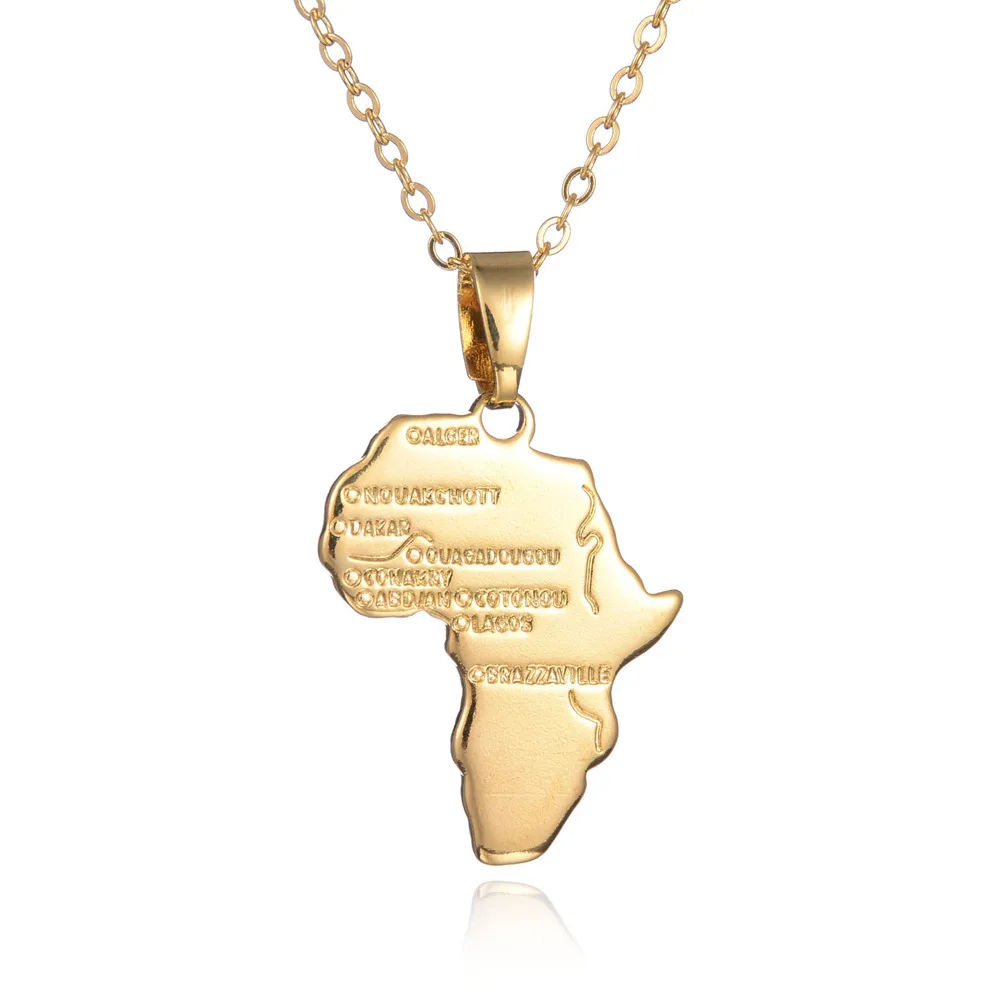 

YWMT Latest Africa Map Stainless Steel Pendant Necklace For African Women Wedding, Gold