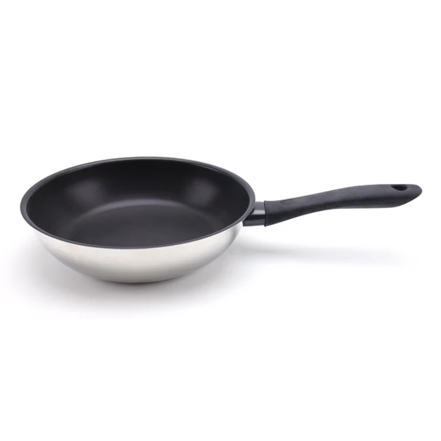 

304 stainless steel mirror surface forged non stick frying pan with bakelite handle, Silver