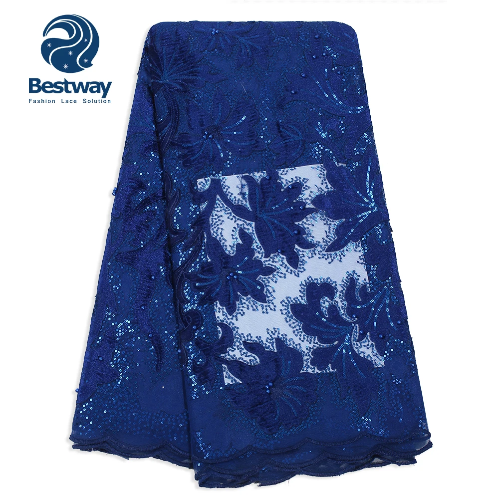 

Bestway 2019 New Coming French Lace Fabric With Sequin and beads for Lady Dress FL0464, Royal blue;teal;sky blue;dust pink