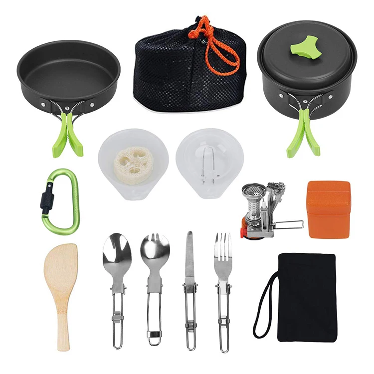 

New Product Ideas Spot 2021 Portable Eco Friendly Gas Stove Outdoor Mini Camping Cookware Tourist Tableware Set, Orange green black