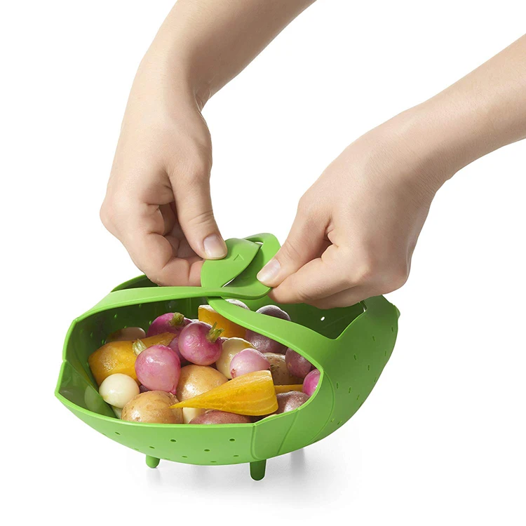 

Wholesale Heat Resistant Vegetable Silicone Steamer Basket Microwave with Handle