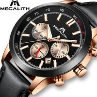 

MEGALITH fashion men watches chronograph relogio militar quartz watch men waterproof black leather strap wrists watch male clock