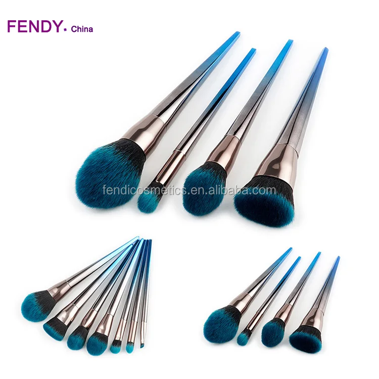 

New Make up brushes makeup brush set 4pcs Blue black gradient diamond brush flame makeup brush set private label, Blue and black gradient