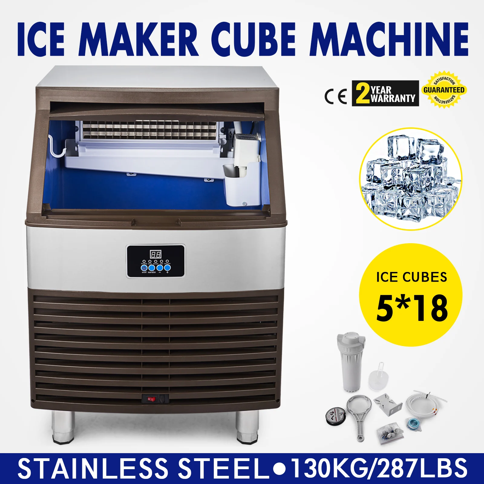 Ice Cube Making Machine Commercial 40kg/88lbs Auto Clear Cube Ice