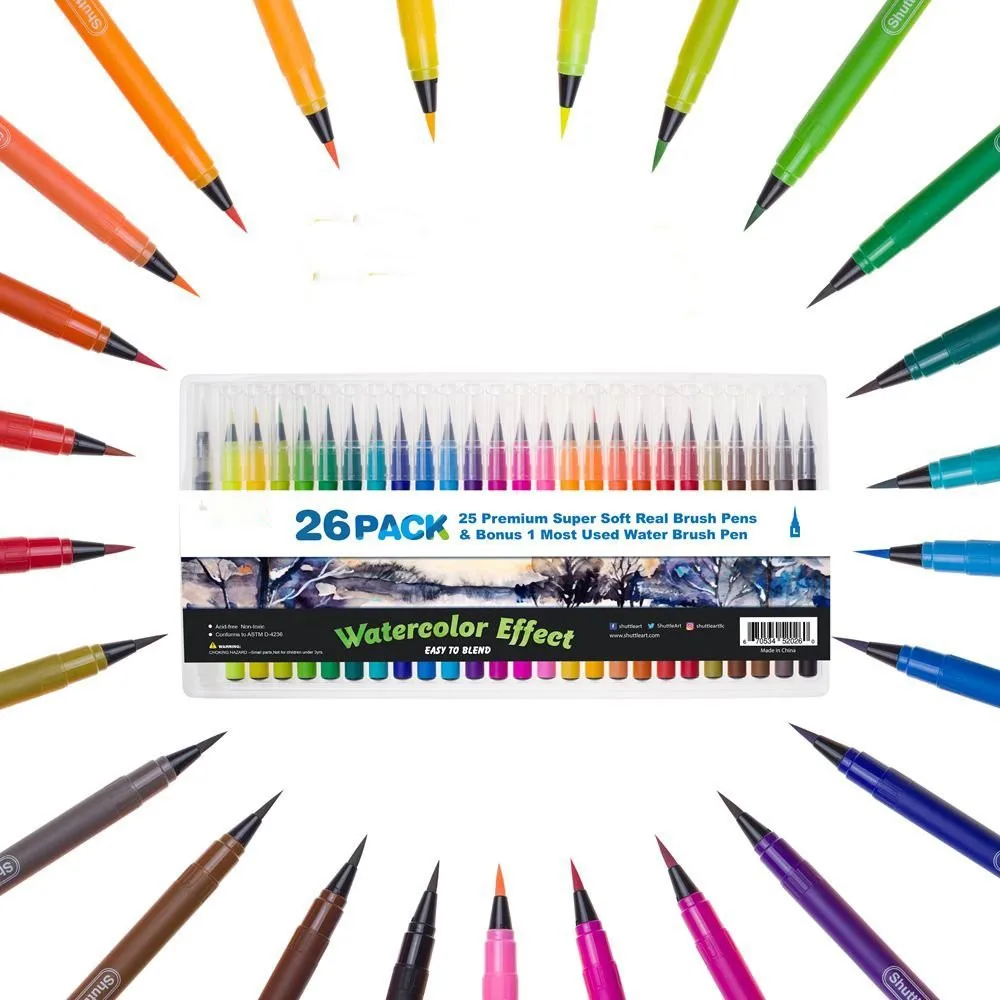 Watercolor Brush Pens 20 Color Painting Pens With Flexible Fiber Brush