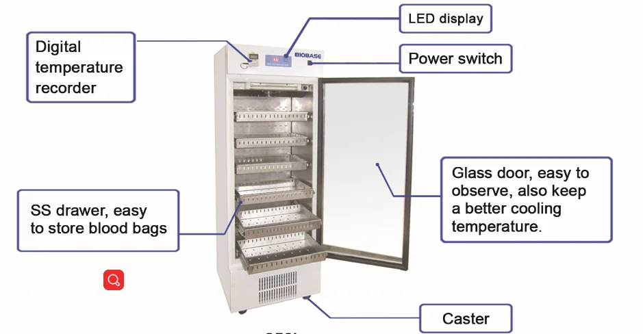 Biobase Medical Single Door Lab Biological 250l 4 Degree Blood Storage 