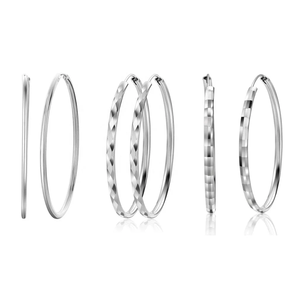 

Fashion Jewelry Simple Plain Blank Wholesale Big Hoop Silver Earrings For Woman Girl, Picture shows