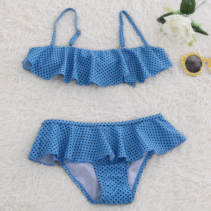 Solid Dot Swimwear Ruffle Swimsuit Girl Beachwear 12 Year Old Kid ...