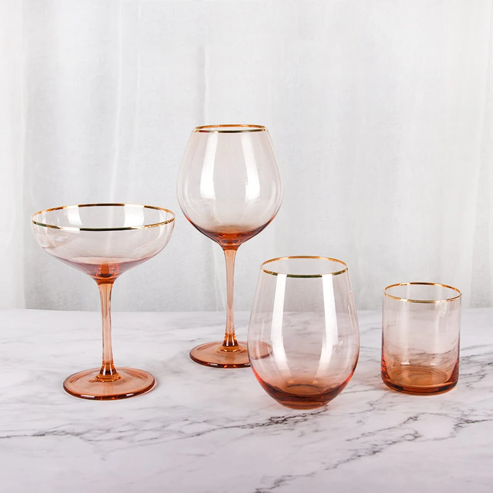 Lovely Precious Fairytale Gold Rims Candle Holders Crystal Glass Pink Gold Rim Candle Holder