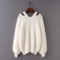 

Luxury high quality sexy woman crew neck long mohair sweater