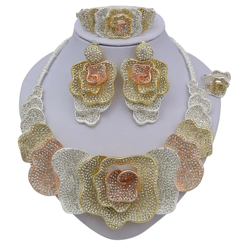 

Yulaili Exquisite Dubai gold-colorful Jewelry set Brand 2019 Nigerian Wedding African Beads crystal jewelry set wholesale