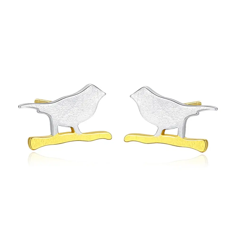 CZCITY Bird Korean Sterling Silver Stud Earrings for Women Lovely Girls Cute Small Earring