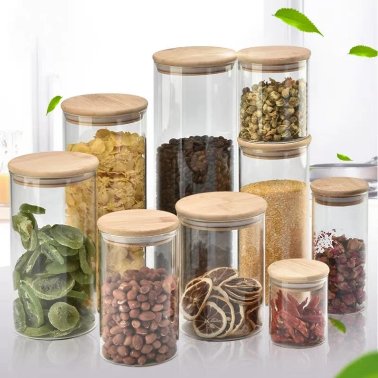 

Large capacity and small capacity transparent sundry bottle with bamboo lid