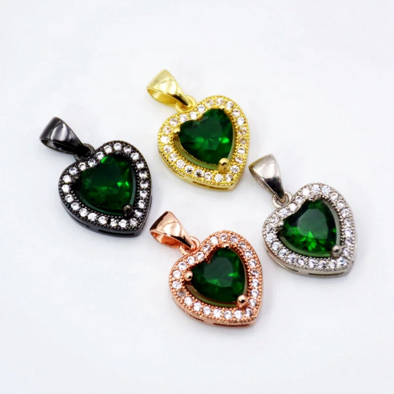 

Green cubic zirconia pendant Micro CZ Pave Heart shape Charm real gold and silver plated for jewelry making, Green colors