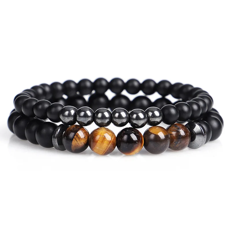 

Fashion Friendship Brother Jewelry Hematite 8MM Tiger Eye Beads Bracelet, N/a