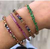 

2019 latest new design colorful baguette cubic zirconia gemstone cuff bangle bracelet for lady