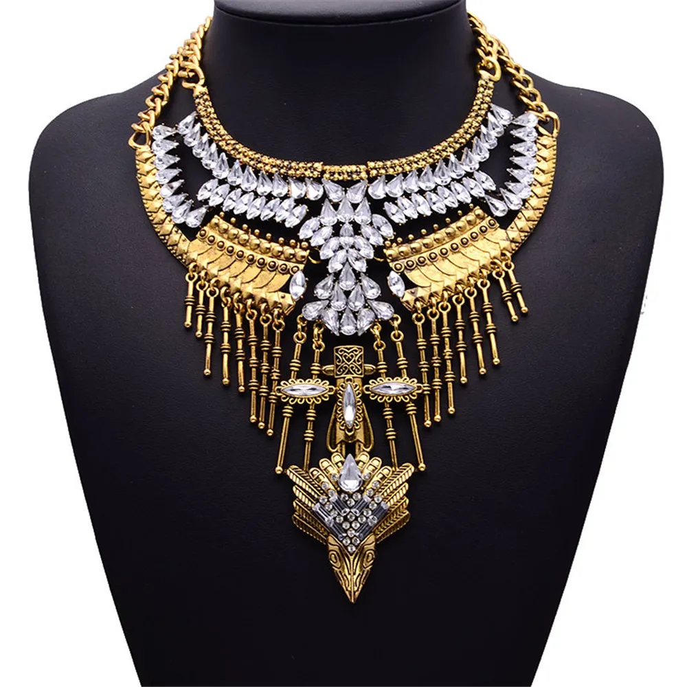 HUSURU Jewelry Custom Fashion Vintage Gypsy Fashion Bib Bohemian Punk Ethnic Tribal Boho Statement Pendant Necklace For Party