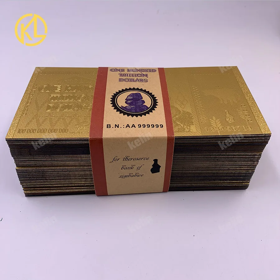 

100 trillion dollars gold banknote reserve bank of zimbabwe currency paper money for gifts