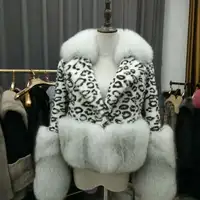 

2019 new custom Women Fashion Winter luxury mink fur leopard coat with fox fur collar