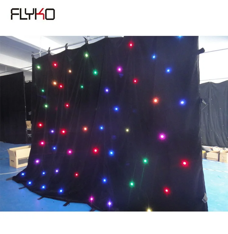 

2.5m*3.5m Black curtain with RGB led lights DMX control wedding stage curtain star light led backdrop