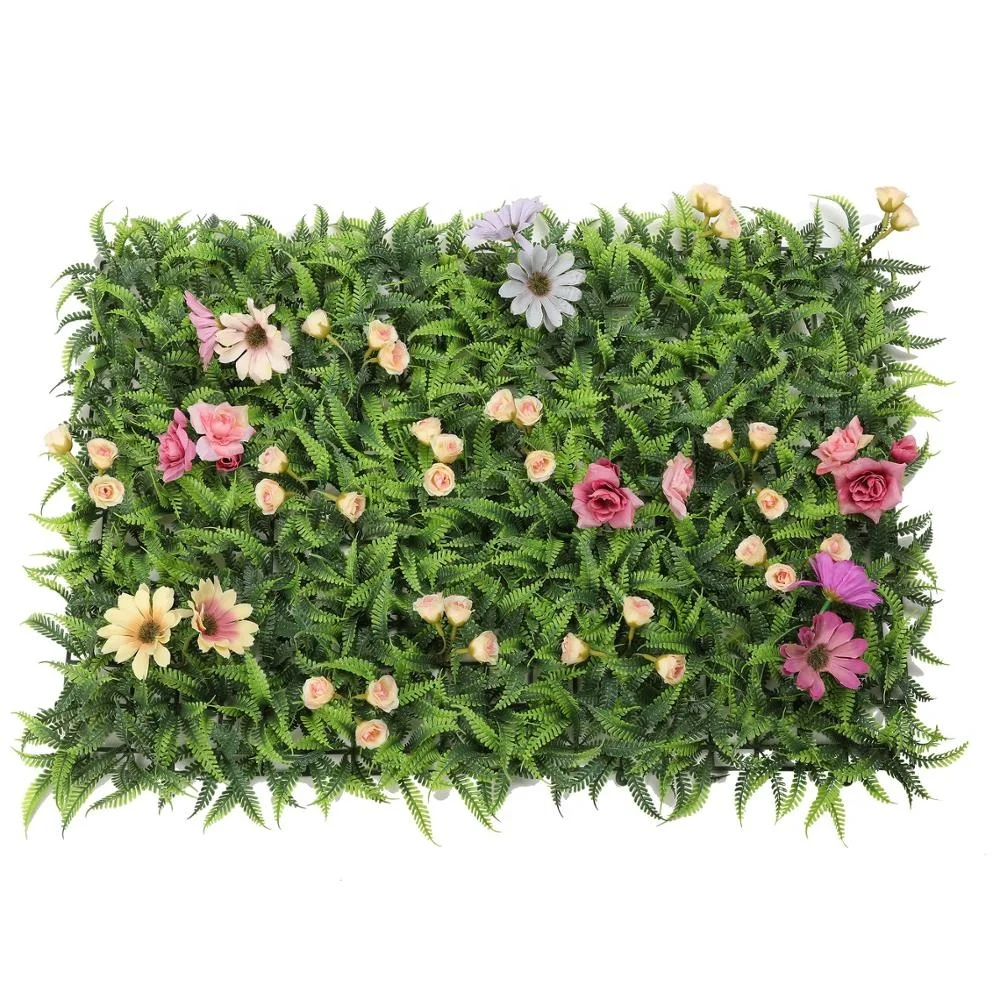 

Indoor decorative verticial artificial flowers Plastic plant grass wall mat bowood hedge panels backdrop decor, Green