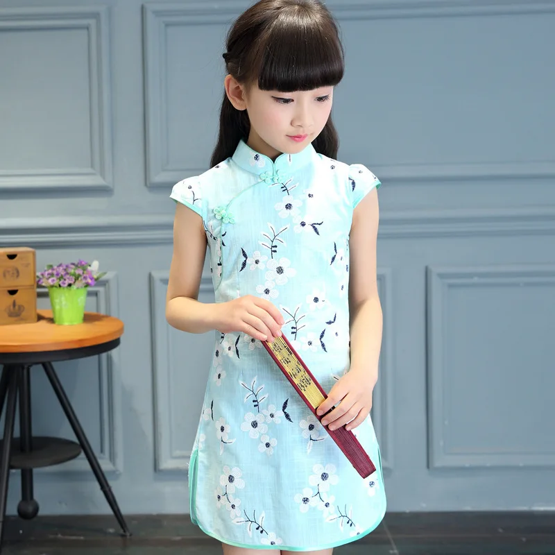 
cheongsam dress kids ethnic style traditional Chinese dress for girls summer floral qipao kids girls dress 