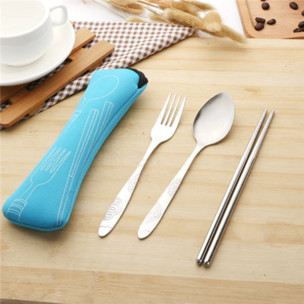 

Custom Logo Stainless Steel Travel Cutlery Set With Portable Pouch Fork Spoon Camping Set