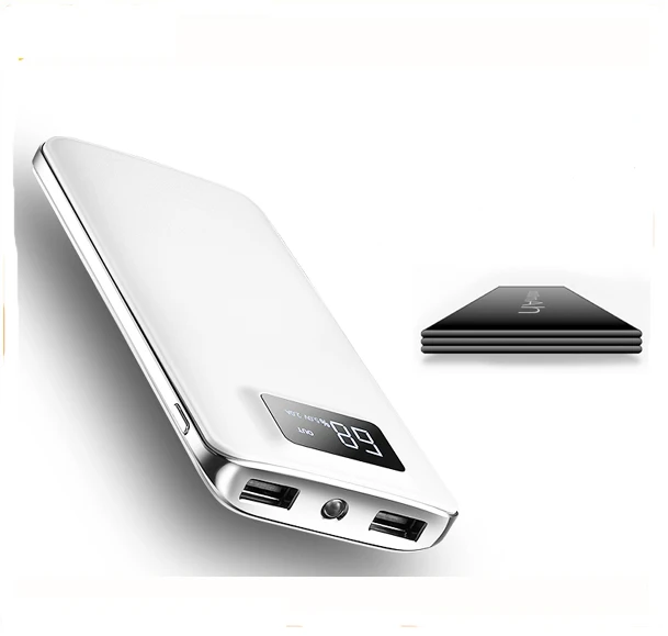 

High Quality LED light PowerBank Custom Logo Mini Mobile Charger Power Bank Li-Polymer Battery Power Supply for Smart Phone, White;black