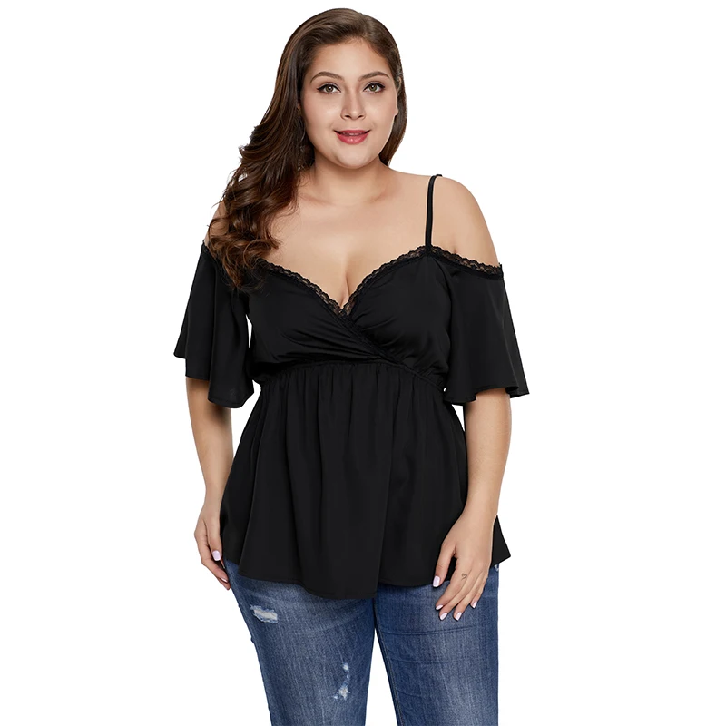 

Dropship Latest Plus Size Off Shoulder Black Shirt Womens