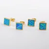 ZG0225 Square Shape Gold Plated Bezel Opal blue Stud Earrings, Wholesale cute opal earrings