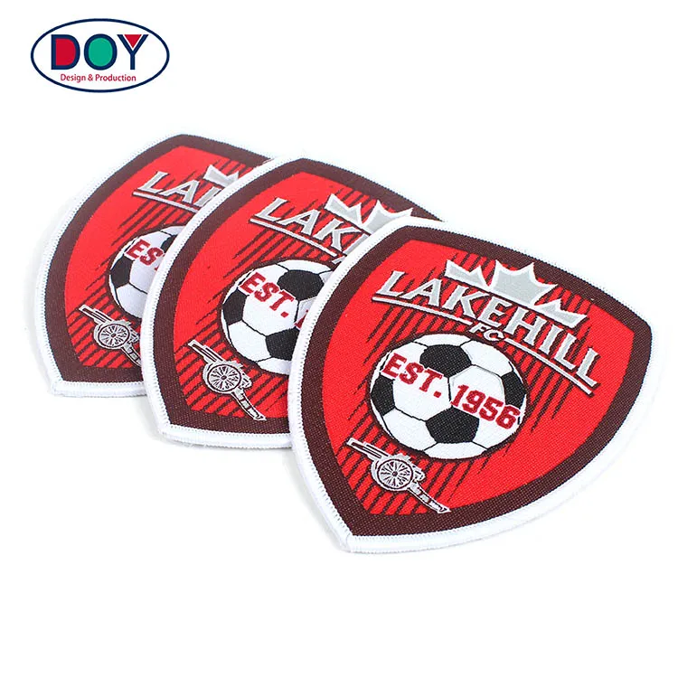 Badges Maker Iron On Custom Football Club Name Logo Soccer Jersey Woven Crest Patches For