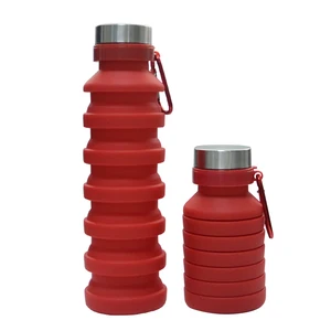 Image of popular red color products 2019 ecofriendly silicone bottle water foldable collapsible reusable water Bottle