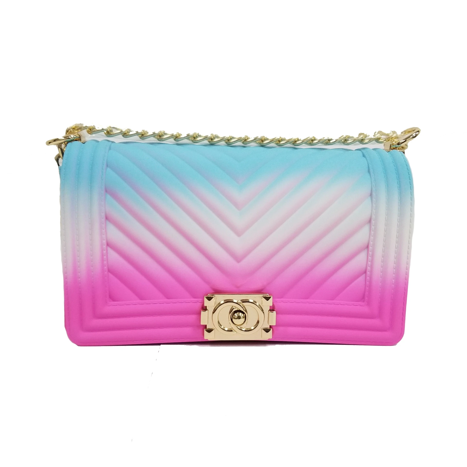 

Hsienjin 2021 Hot in Gradient Multi-color Rainbow Beach Rose Blue yellow Summer Jelly PVC shoulder bag ( XJG1318)