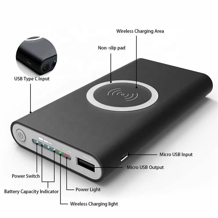 

Amazon Best Seller 10000mah Portable Wireless Power Bank Wireless Charger, Mobile Power Supply 10000mah for iPhone 8, X, Black,gray,white
