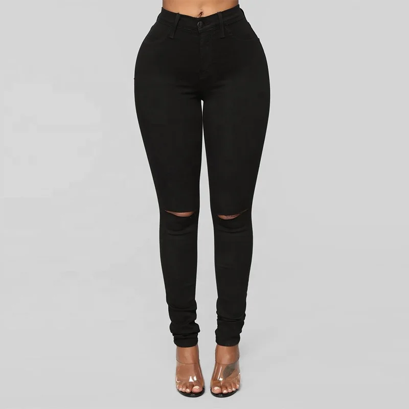 

wholesale black high waisted ripped women skinny jeans pants