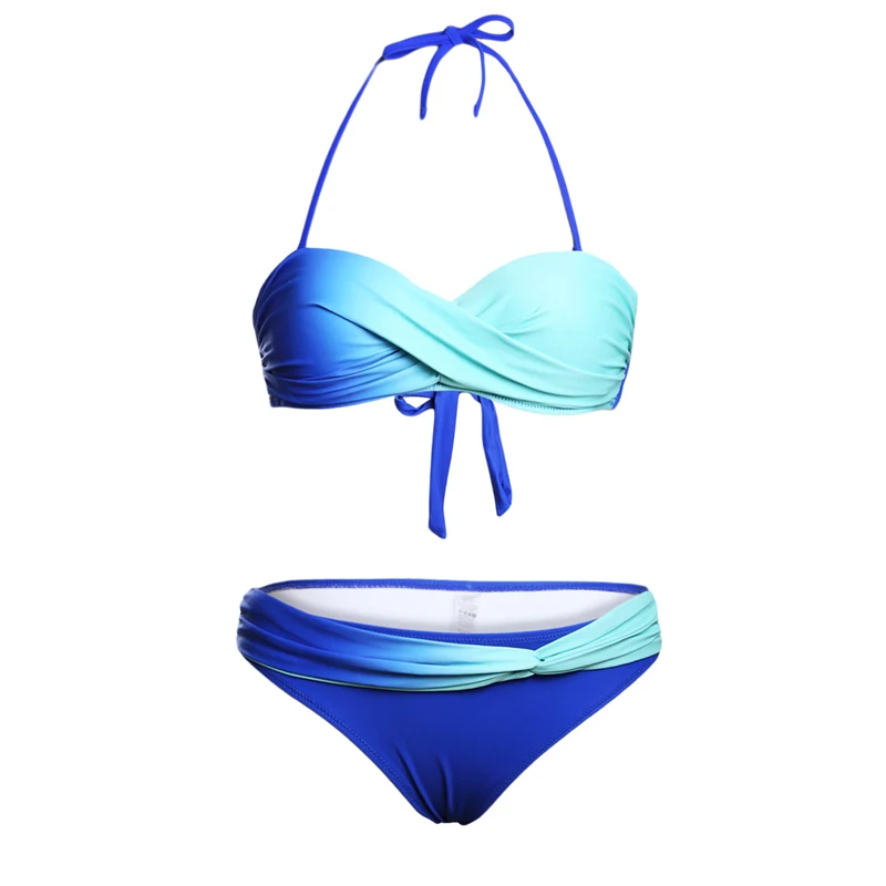 

2019 Fashion Blue Green Tie Dye Sexy Bandeau Bikini Swimwear, Customized
