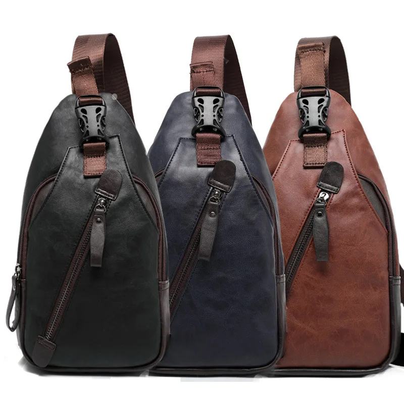 

Hot Sell Man PU Leather Sling CrossBody Chest bag, 3colors