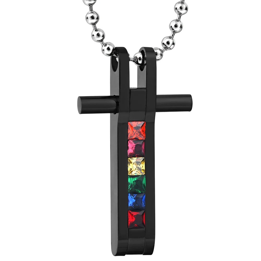

New stainless steel cross pendant necklace rainbow gay jewelry